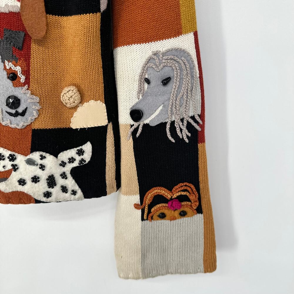 Michael Simon Vintage 90’s Dog Lover Patchwork Cardigan Sweater Beaded Novelty - Picture 7 of 13